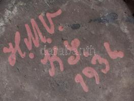 1934, Hódmezővásárhely, ritka fekete alapon lila mintás kerámia váza, jelzéssel, kopással, m: 17 cm