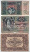 1912. 100K (4x) felülbélyegzés nélkül + 1913. 20K + 1915. 10K + 1920. 100K "Orell Füssli Zürich...