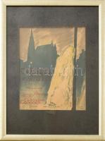 Wien, sterbende Märchenstadt, kottaborító Vértes Marcell (1895-1961) illuztrációjával, litográfia, papír, jelzett a litográfián, üvegezett fakeretben, 32×24 cm