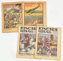 1943 Kincses Ujság 4 db száma (III. évf. 4., 7., 28., 43. sz.), képregényekkel. Vegyes állapotban, s...