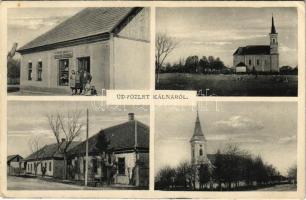 1938 Nagykálna, Kalná, Kálna (Léva, Levice); templomok, Fogyasztási szövetkezet üzlete és saját kiadása / churches, street view, cooperative shop (EB)