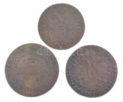 1800B 3kr Cu "I. Ferenc" + 1800S 6kr Cu "I. Ferenc" + 1812B 3kr Cu "I. Ferenc" T:VF