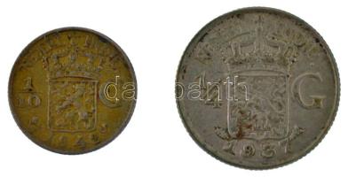 Holland Kelet-India 1937. 1/4G Ag + 1942S 1/10G Ag T:XF Netherlands East Indies 1937. 1/4 Gulden Ag ...