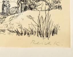 Reich Károly (1922-1988): Füvészkert (Pál utcai fiúk). Nyomat, papír, jelzett. Üvegezett fa keretben...