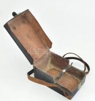 Bányászlámpa bőr tartódoboz, kopással, 22x14x10 cm