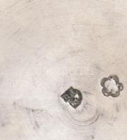 Szecessziós, florális motívumokkal díszített, jelzett ezüst (Ag) pohártartó (nettó: 67 g), üvegbetét...