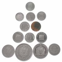 13db-os vegyes venezuelai érmetétel, közte egy Ag érme: 1960. 25c Ag T:UNC-XF 13pcs of mixed coin lot from Venezuela with one Ag coin in it: 1960. 25 Centimos Ag C:UNC-XF
