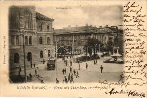 1902 Sopron, Széchenyi tér, villamos. Kummert L. kiadása (EK)