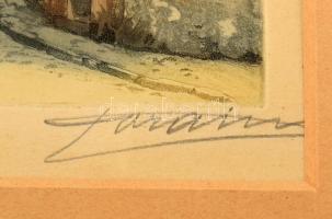 Jean-Louis Forain (1852-1931): Rue Ravignan, Montmarte, Párizs. Színes rézkarc, papír, jelzett. Üveg...