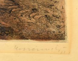 Konecsni György (1908-1970): Itatás. Rézkarc, papír, jelzett, üvegezett fakeretben, 39×29,5 cm