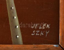 Jelenszky László (1947-): Akrobaták (cím nélkül). Olaj, farost, jelzett, kisebb felületi sérüléssel,...