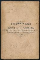 cca 1860 Két férfi műtermi portréja, keményhátú fotó Schemmer J. és W. B. pesti műterméből, sérült, ...