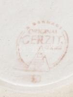 Gerzit halász mintás söröskorsó, ón fedéllel, kopással, gyári tűzhibával, jelzéssel, m: 16 cm