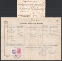 1948 Bp., Drexler Béla Dezső Vilmos, Drexler Béla miniszteri titkár fiának születési anyakönyvi kivonata 6+3Ft illetékbélyeggel, kisebb szakadásokkal + Drexler Bélánénak címzett, angol nyelven megírt levelezőlap, Marosvásárhelyről Budapestre küldve