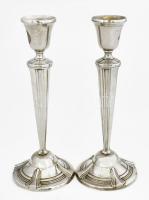 Art deco vastagon ezüstözött gyertyatartó pár, kis kopással, m: 23,5 cm