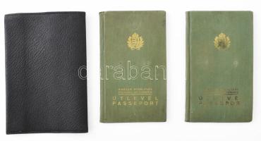 1938 Petur László (1904-1973) író, szerkesztő és neje 2 db Magyar Királyság által kiállított útlevele, tartóban, bélyegzésekkel