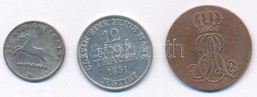Német Államok / Hannover 1845A 2pf Cu + 1847B 6pf Ag + 1851. 1/12 Tallér Ag "Ernst August"...