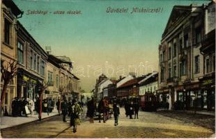 1912 Miskolc, Széchenyi utca, villamos, üzletek (EK)