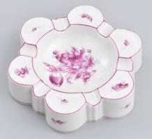 Herendi lila virágmintával kézzel festett hamutál, jelzéssel, hibátlan, d: 15 cm