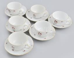 Herendi csipkebogyó mintás 6 db csésze, aljjal, 3. oszt. jelzéssel, kopással, d: 13,5 cm, m: 5,5 cm