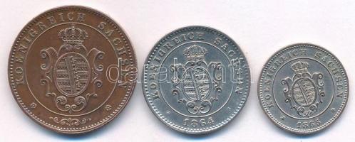 Német Államok / Szászország 1862B 5Pf Cu + 1864B 2gr (20pf) Ag + 1865B 1gr (10pf) Ag T:AU,XF kis ph
...