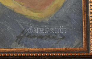 Olvashatatlan jelzéssel: Bohóc madárral. Olaj, karton. Dekoratív, üvegezett fakeretben. 23x18 cm