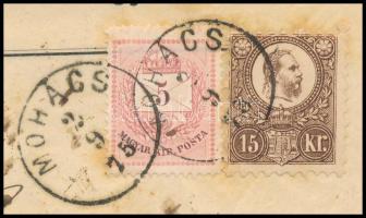 1875 Réznyomat 15kr sárgásbarna és Színesszámú 5kr vegyes bérmentesítés ajánlott levélen / Mi 12 yel...