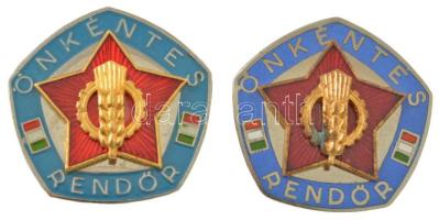 ~1970-1980. "Önkéntes rendőr" (2xklf) zománcozott és műgyantás fém jelvények (30x30mm) T:XF kis patina