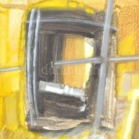 Sebestyén János (1957-): Ablak. Akril, farost, jelzett, keretben, 24x24 cm Kis sérülés a kereten