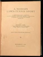 Kelemen Aurél: A modern lawn-tennis sport. Arató Gyula festőművész rajzaival. Bp., 1925, szerzői kiadás (Bichler I.-ny.), 178+(6) p. + 24 (fekete-fehér fotók) t. Átkötött félvászon-kötésben, kissé kopottas borítóval, helyenként kissé foltos lapokkal.