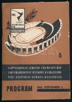 1966 VIII. Atlétikai Európa-bajnokság programfüzete. Fekete-fehér képekkel illusztrálva, magyar, angol és francia nyelven. Tűzött papírkötés, minimálisan sérült borítóval, 48 p.