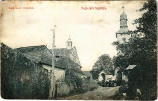 1915 Sepsikőröspatak, Kőröspatak, Valea Crisului; Római katolikus templom, Gróf Kálnoky Félix, Ludmilla, Imre és Pál Intézet / church, school (r)