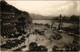 1928 Budapest XI. Gellért tér és Gellért szálló, villamos, automobilok. Lusztig Mór kiadása