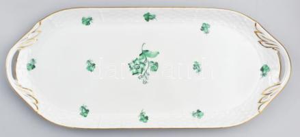 Herendi zöld virágmintás szendvicses készlet, 2. oszt. jelzéssel, hibátlan, h: 37 cm, d: 16,5 cm