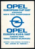 1987 Opel Európa Kupa, európai férfi tenisz csapat bajnokság, Budapest, 1987. január 28.- február 1. Tájékoztató- és műsorfüzet. Tűzött papírkötés.