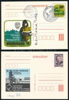 5 db díjjegyes levelezőlap rajtuk a bélyegek tervezőinek aláírásával Varga Pál, Wiederkomm Emil, Kass János / Autograph signed cards from the stamp designers