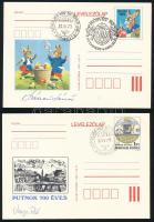 5 db díjjegyes levelezőlap rajtuk a bélyegek tervezőinek aláírásával Varga Pál, Wiederkomm Emil, Kas...