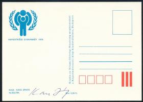 5 db díjjegyes levelezőlap rajtuk a bélyegek tervezőinek aláírásával Varga Pál, Wiederkomm Emil, Kas...