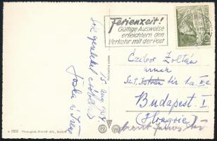 1954 A magyar Aranycsapat tagjának Czibor Zoltánnak küldött képeslap Jóska és Iréne aláírással Zürichből