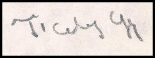 Tichy Gyula (1879-1920): Nő ernyővel, nyomat, paszpartuban, utólagos jelzéssel 14x9 cm