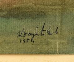 Komjáti-Wanyerka Gyula (1894-1958): Szülőfalum, Komját, 1954. Akvarell, papír, jelzett. Üvegezett, s...