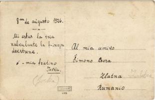 1926 Zalatna, Zlatna; családi fotó eszperantó üdvözlettel és címzéssel / family photo, Esperanto let...