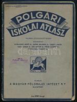 cca 1938 Polgári iskolai atlasz. Teljesen átdolgozott kiadás. Szerk.: Cholnoky Jenő, Erődi Kálmán, Geszti Lajos, Karl János, Kéz Andor, Pécsi Albert, Prochaska Ferenc. Bp., Magyar Földrajzi Intézet Rt., 32 p. Kiadói tűzött papírkötés, kissé viseltes állapotban.