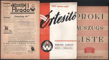 cca 1930-1943 Hatalmas, vegyes fotós árjegyzék, 36 db, közte 
Hatschek és Farkas (HAFA, cca 1938-19...