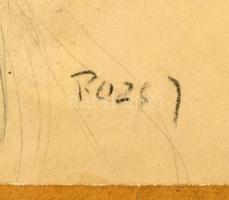 Rozs János (1901-1987): Kalapos arckép. Kréta, papír. Jelzett. Üvegezett keretben. 36x29 cm