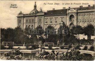 1908 Zagreb, Zágráb; Trg Franje Josipa / Ferenc József tér / square (kis szakadás / small tear)