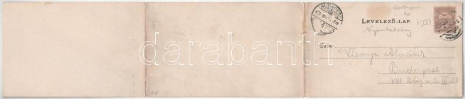 1901 Esztergom, 3-részes kihajtható panorámalap. Wallfisch S. kiadása (hajtásnál szakadt / torn at f...