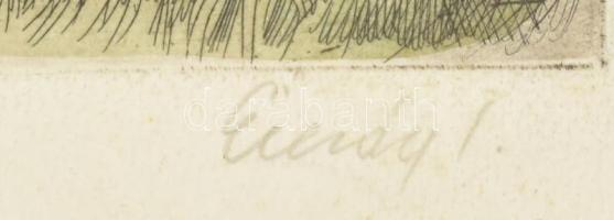 Élesdy István (1912-1987): Budapest a Gellért hegyről. Rézkarc, papír. Jelzett. 29x39 cm