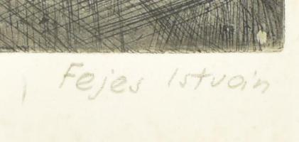 Fejes István (1940-1982): Tóparti táj. Rézkarc, papír. Jelzett. 29x39 cm