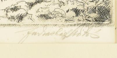 Farkasházy Miklós (1895-1964): Csendes táj. Rézkarc, papír. Jelzett. 14x36 cm